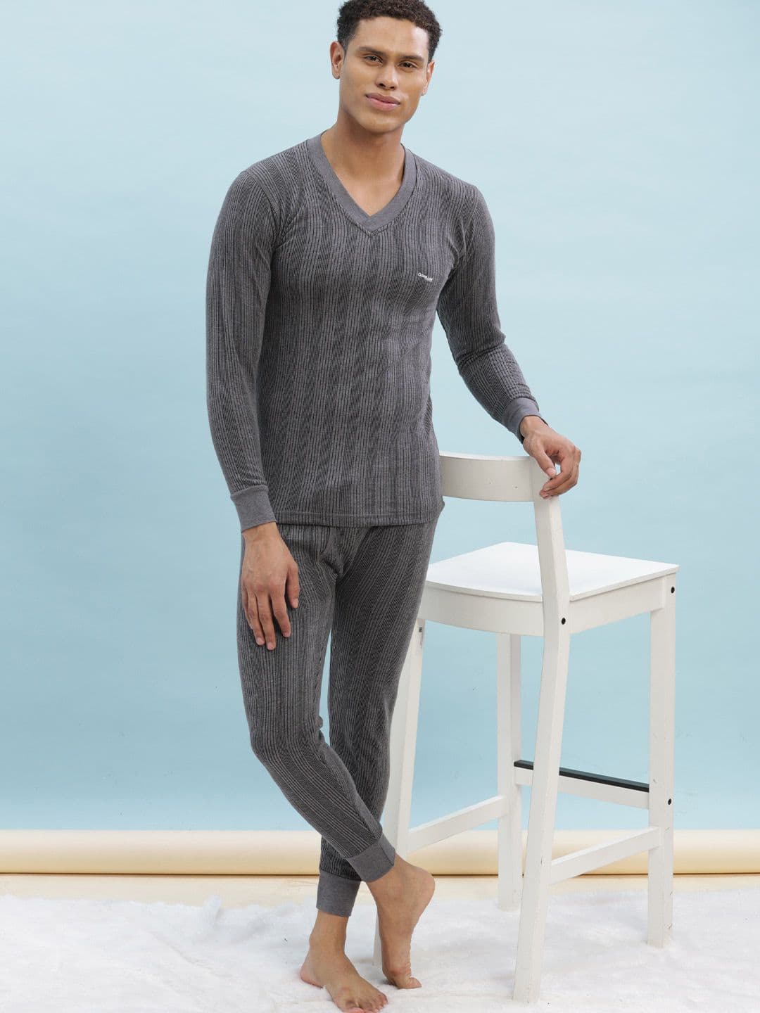 Dollar Ultra Men Grey Striped Thermal Set - view 1