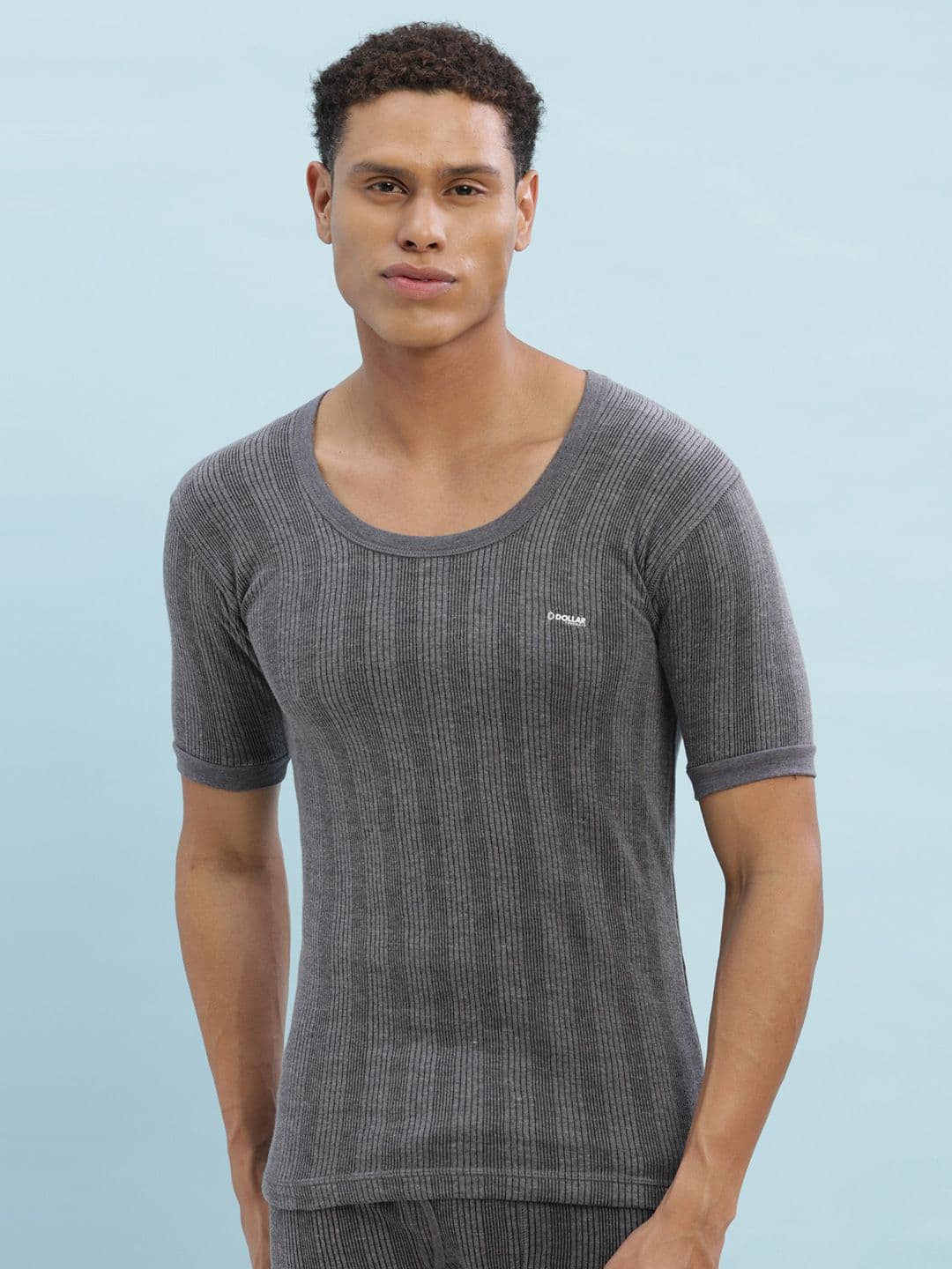 Dollar Ultra Men Grey Striped Thermal T-shirt - view 1