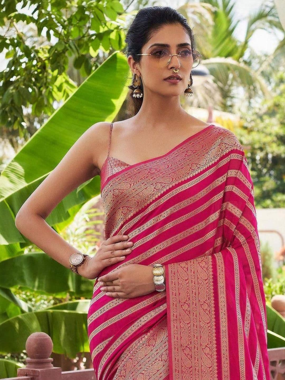 PHEASANT Ethnic Motifs Woven Design Zari Banarasi Saree - view 1