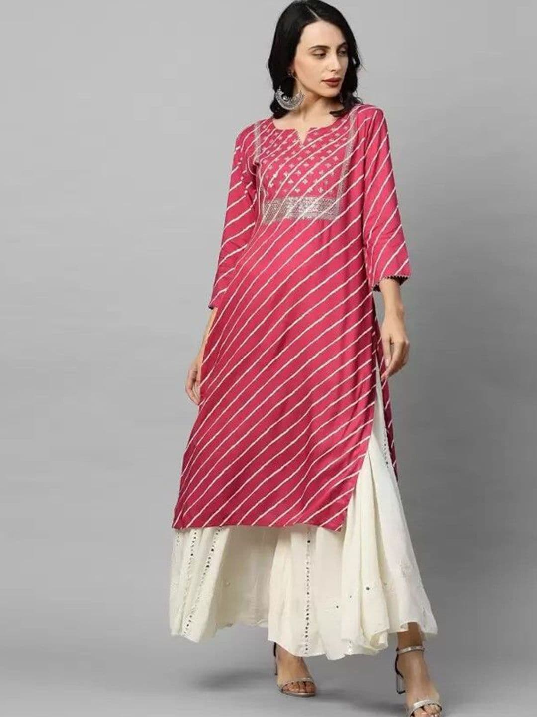 flipFabric Women Striped Flared Sleeves Gotta Patti Anarkali Kurta - view 1