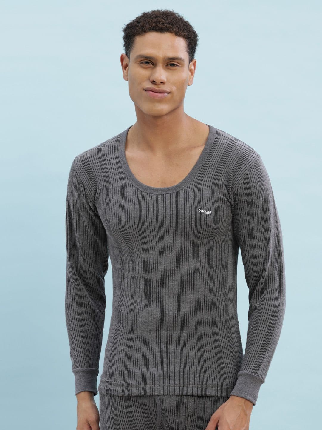 Dollar Ultra Men Grey Striped Thermal T-shirt - view 1