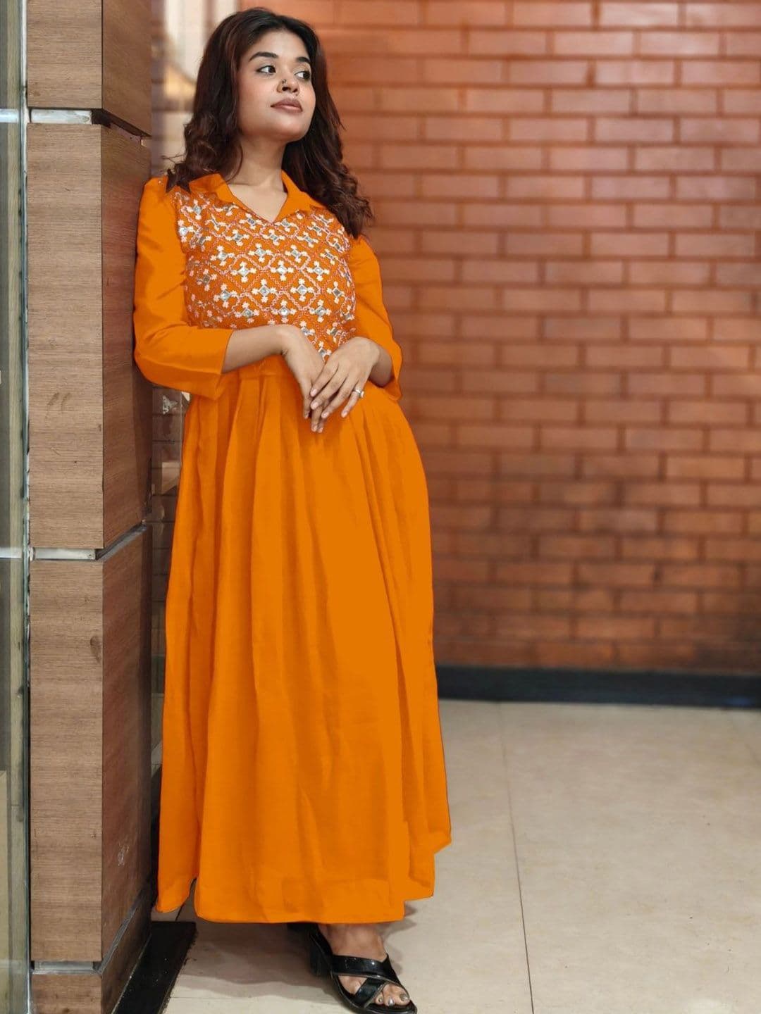 KALINI Embroidered Fit & Flare Maxi Ethnic Dress - view 1