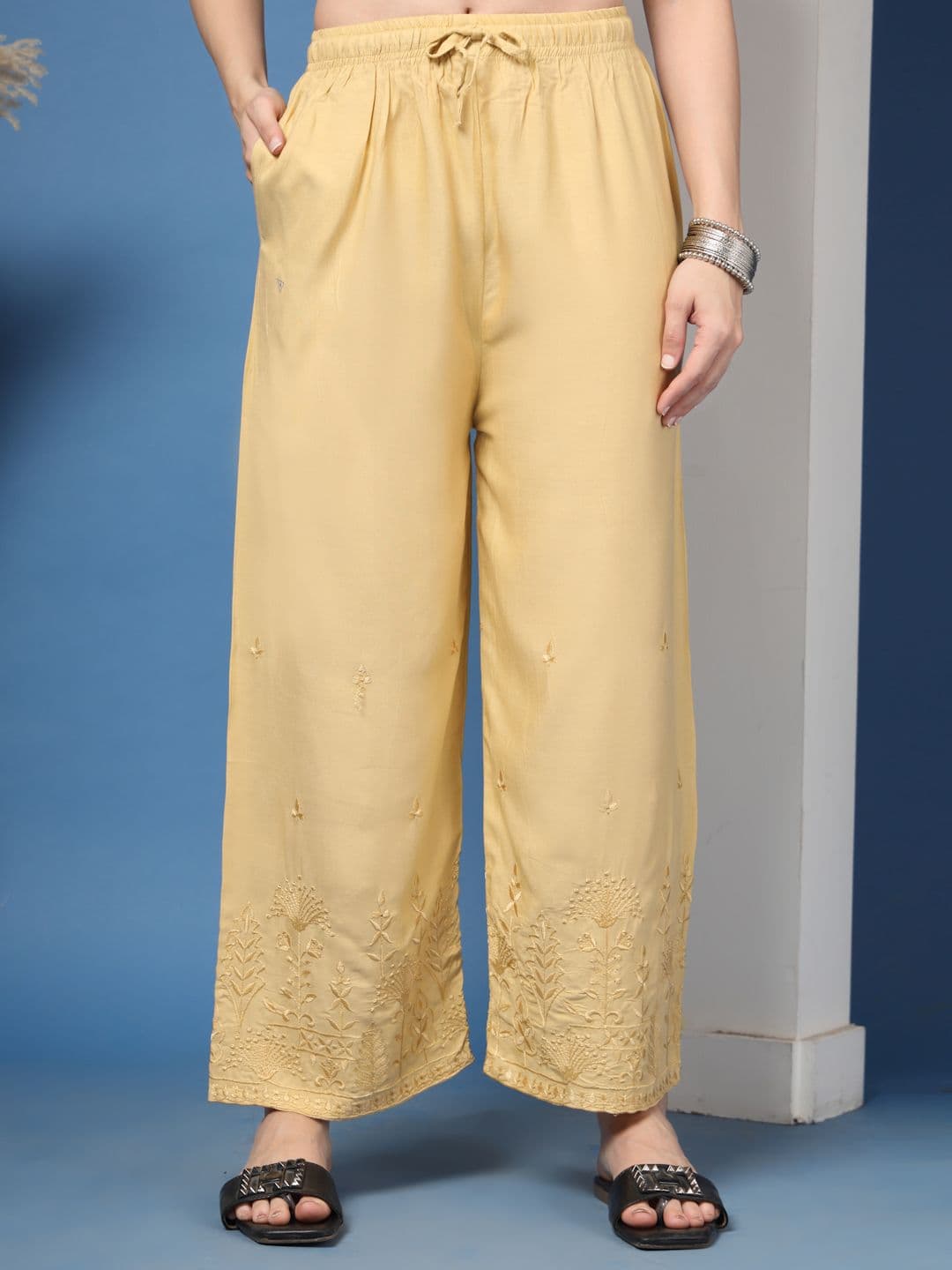 KATLINE Women Floral Embroidered Straight Palazzo - view 1
