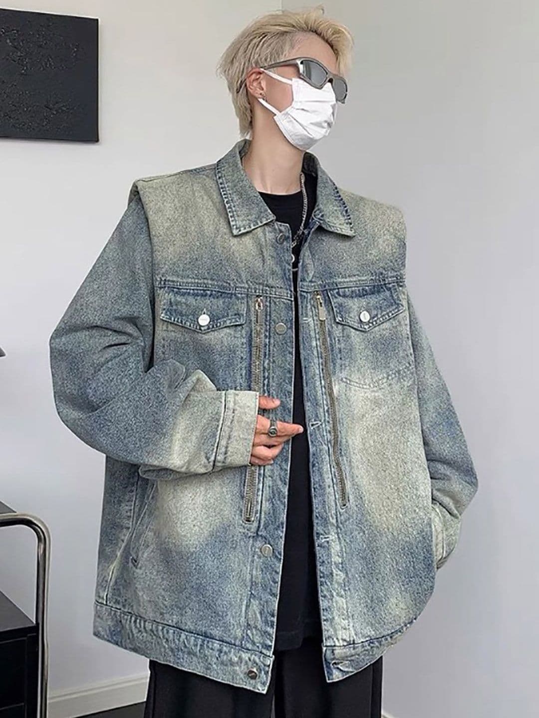 StyleCast Men Washed Longline Denim Jacket - view 1