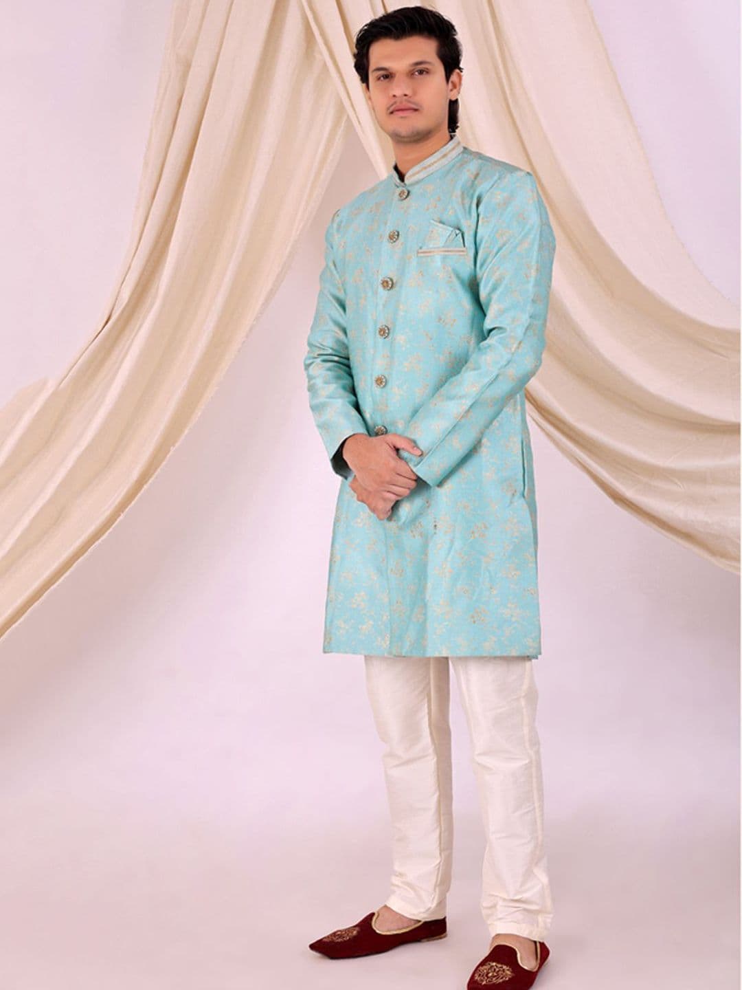 Desibutik Men Printed Mandarin Collar Neck Sherwani Set - view 1