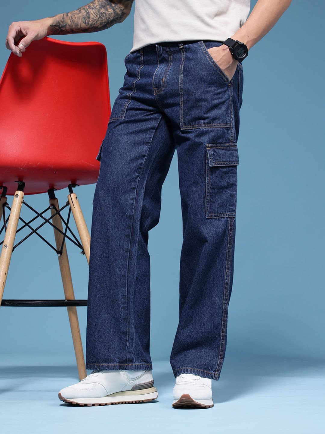 HERE&NOW Men Baggy Fit Light Fade Pure Cotton Jeans