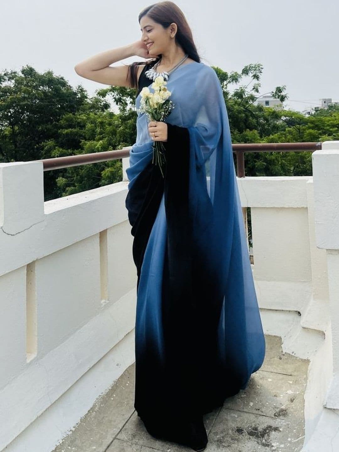 STYLETONE Ombre Poly Georgette Designer Saree - view 1