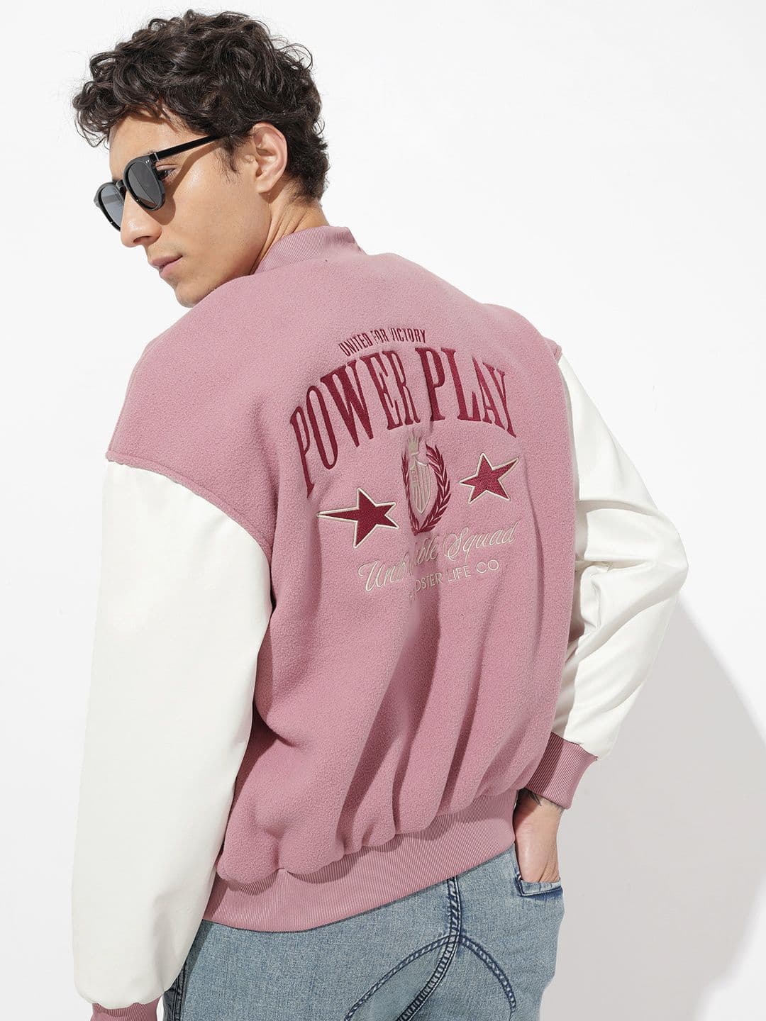 The Roadster Life Co. Typography Printed Mock Collar Varsity Jacket - view 1