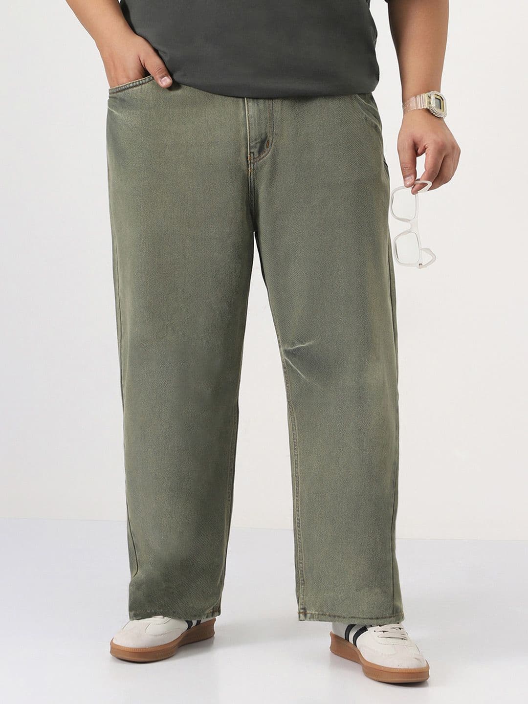 Urbano Plus Men Green Size Loose Baggy Fit Mid-Rise Washed Non-Stretchable Denim Jeans - view 1