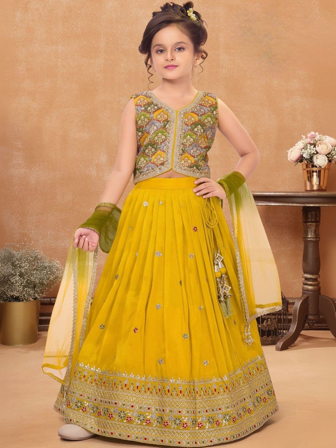Lagorii Girls Embroidered Semi-Stitched Lehenga & Blouse With Dupatta - view 1