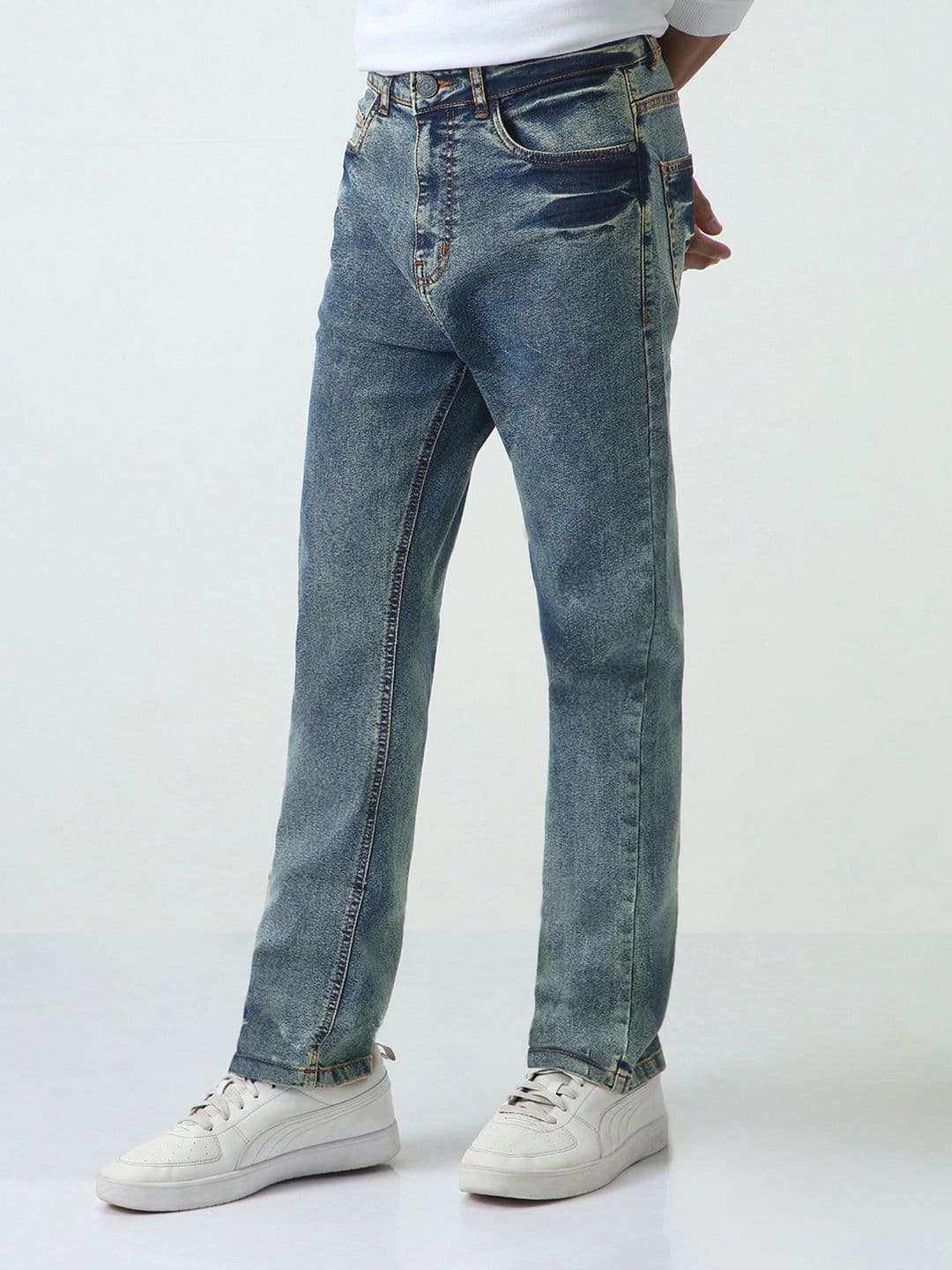 Urbano Fashion Men Light Blue Straight Fit Heavy Washed Jeans Stretchable - view 1