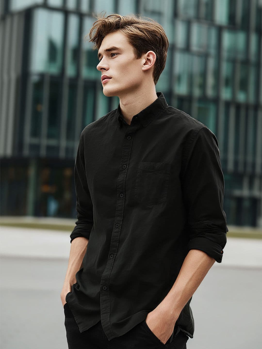 Urbano Fashion Men Spread Collar Solid Cotton Casual Shirt - view 1