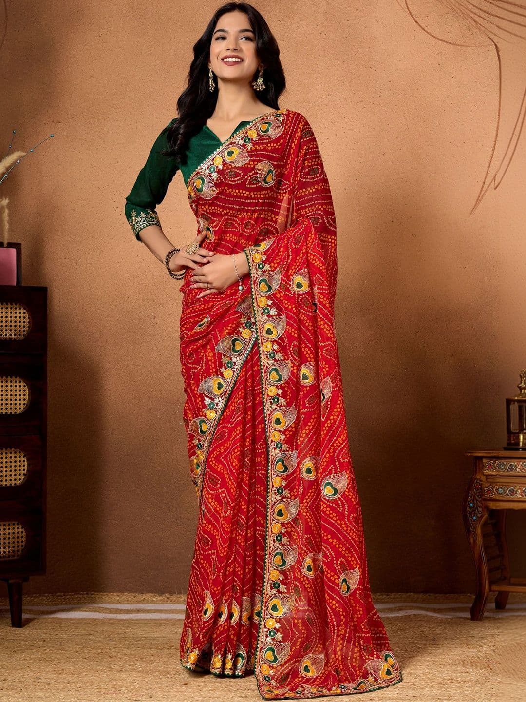 BHAGYAVATI DESIGNER Bandhani Embroidered Pure Georgette Heavy Work Bandhani Saree - view 1