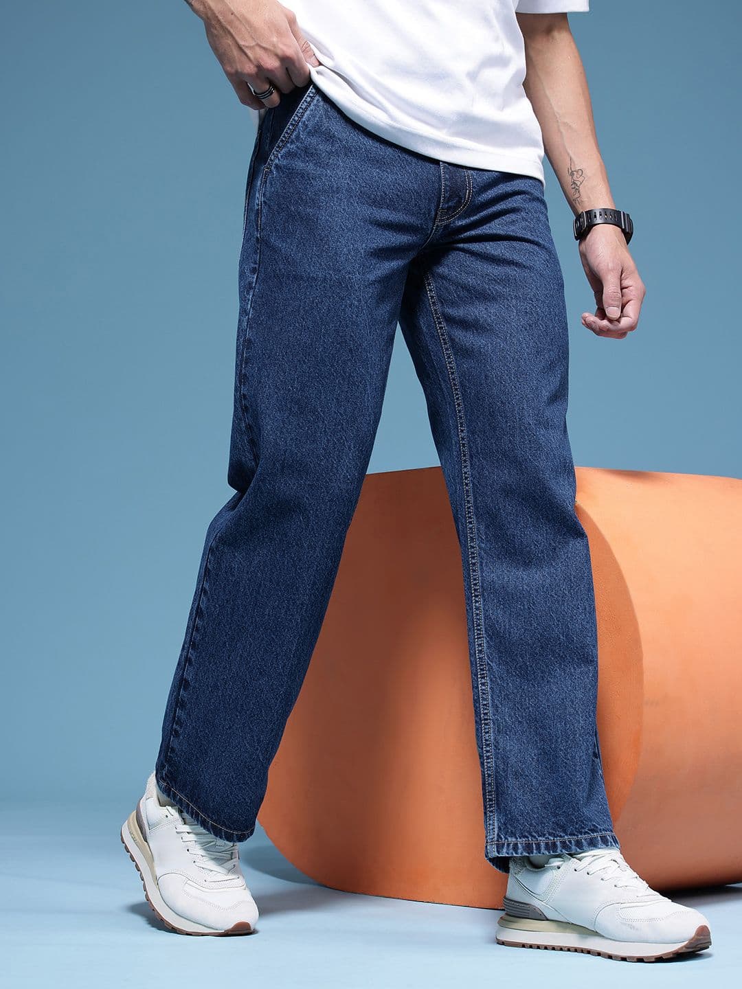 HERE&NOW Men Baggy Fit Pure Cotton Light Fade Jeans - view 1
