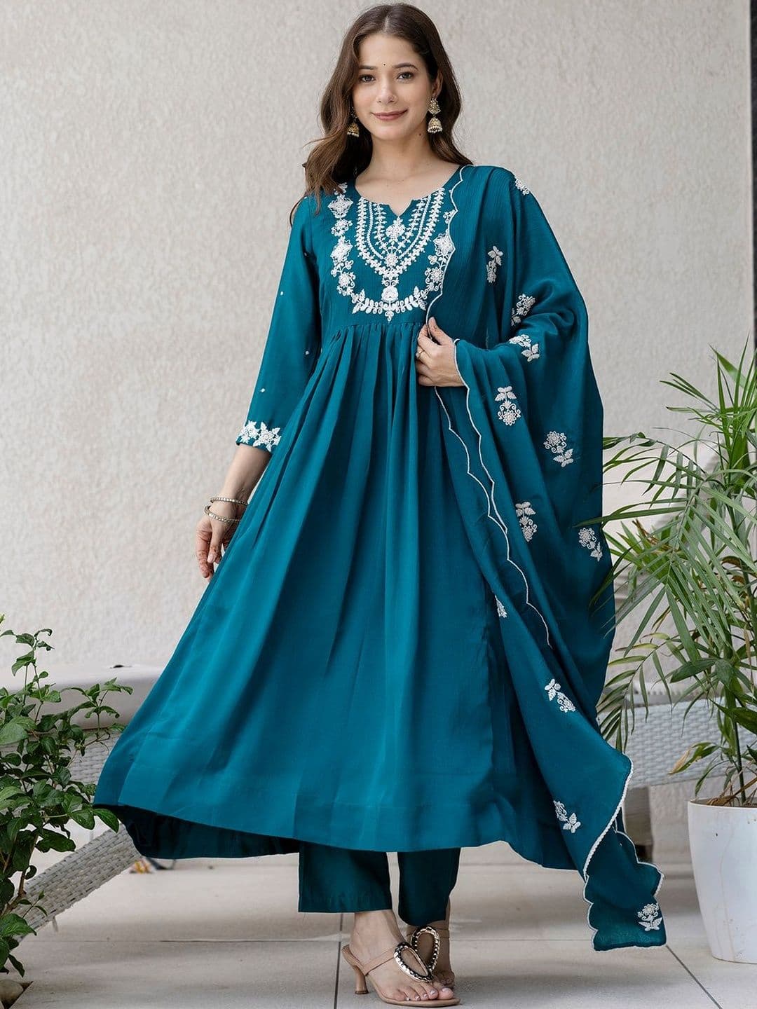 KALINI Women Ethnic Motifs Embroidered Panelled Thread Work Kurta with Trousers & With Dupatta - view 1