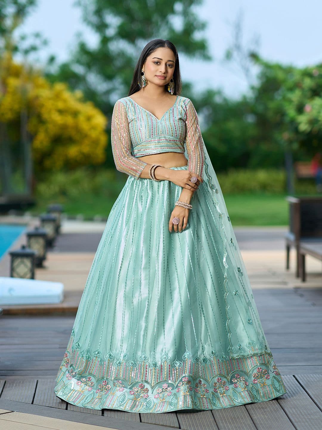 Warthy Ent Embroidered Sequinned Semi-Stitched Lehenga & Blouse With Dupatta - view 1