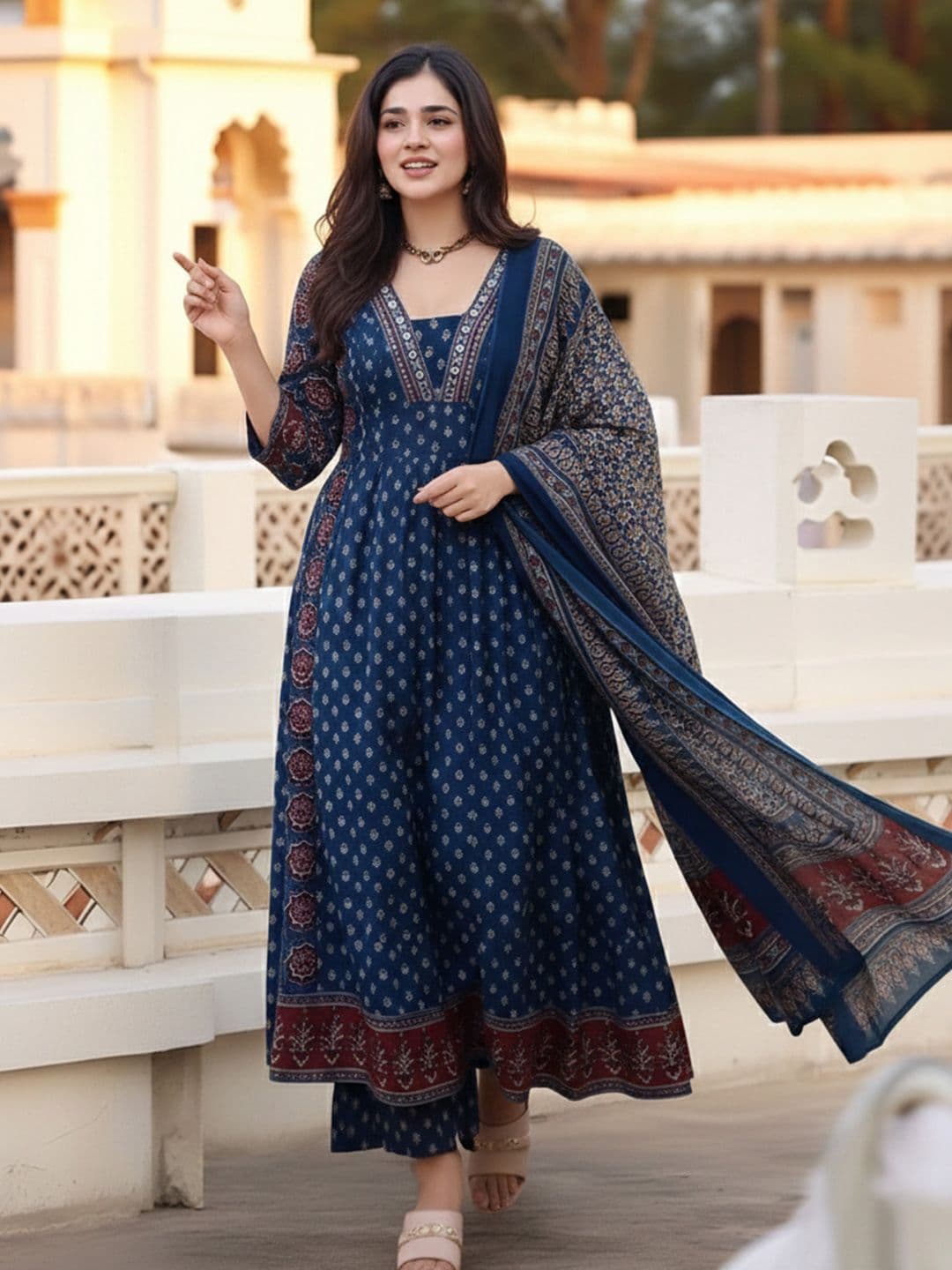 GoSriKi Women Ethnic Motifs Printed Regular Kurta with Palazzos & With Dupatta - view 1