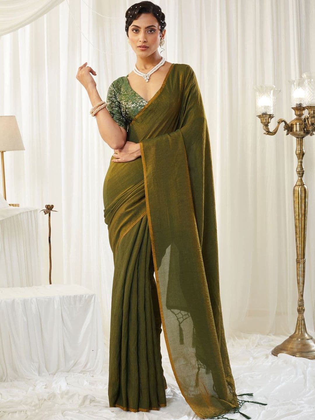 kasee Beads and Stones Silk Cotton Handloom Saree - view 1