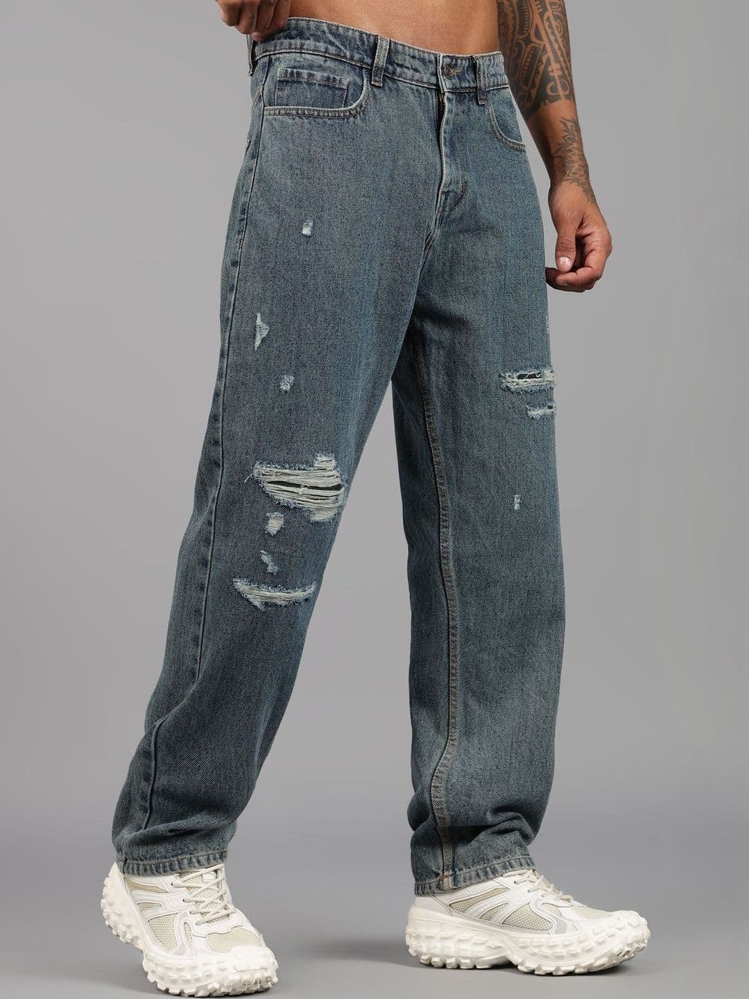 FOUL CHILD Men High-Rise Highly Distressed Heavy Fade Jeans - view 1