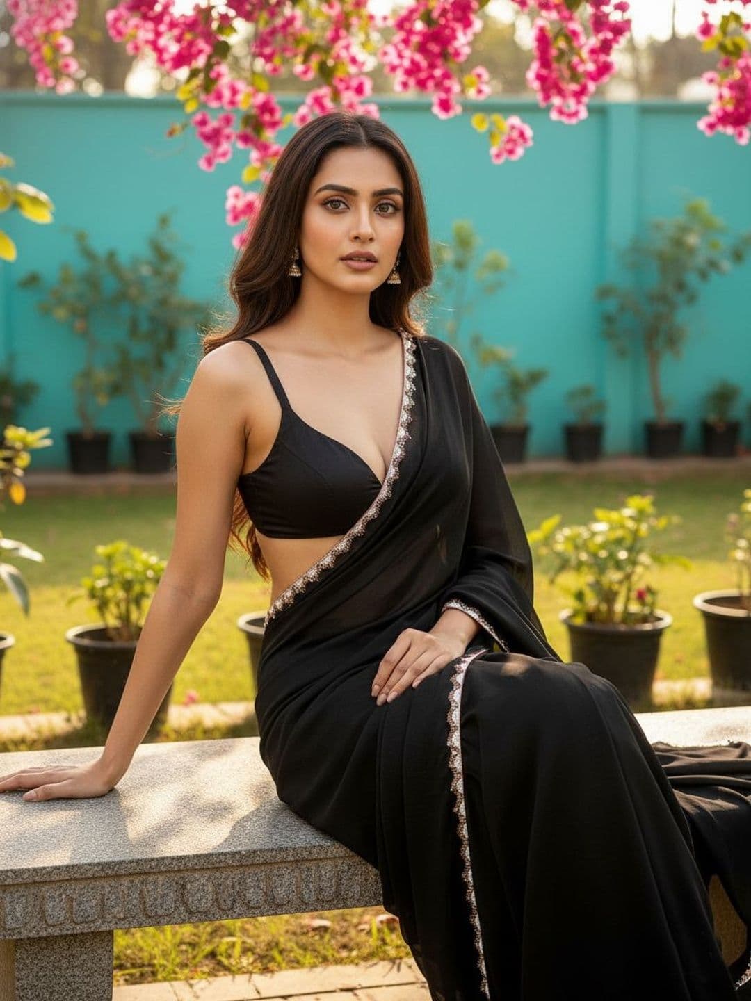 LOROFY Beads and Stones Art Silk Saree - view 1