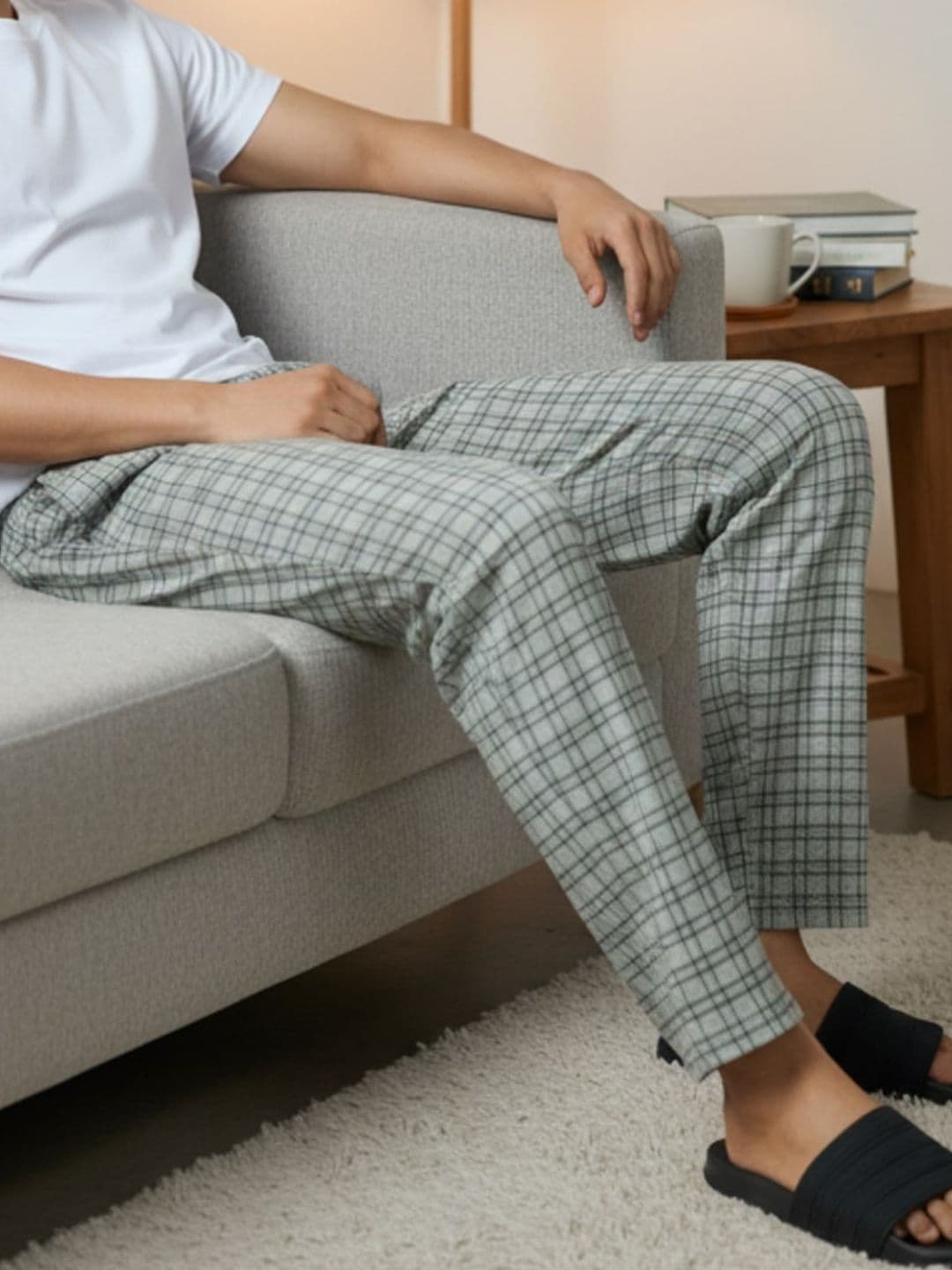 XYXX Men Pack of 1 Grey & Black Checked Pure Cotton Antimicrobial Lounge Pants - view 1