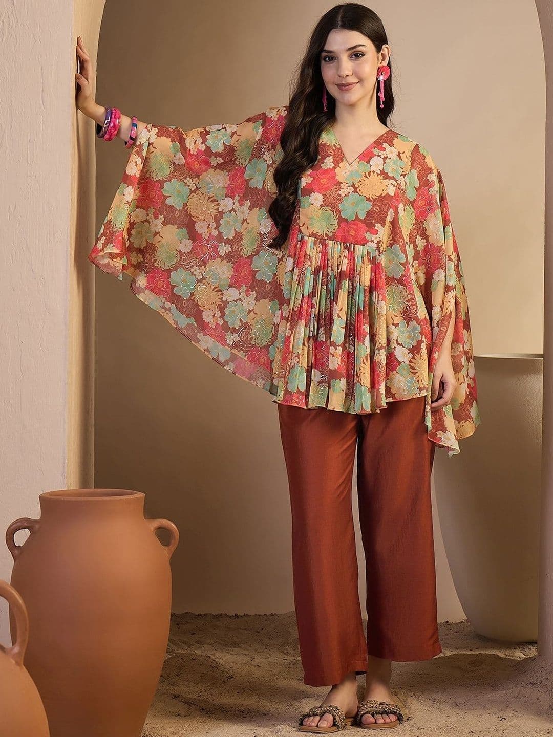 Inddus Women Floral Printed Pleated Co-Ords Set - view 1