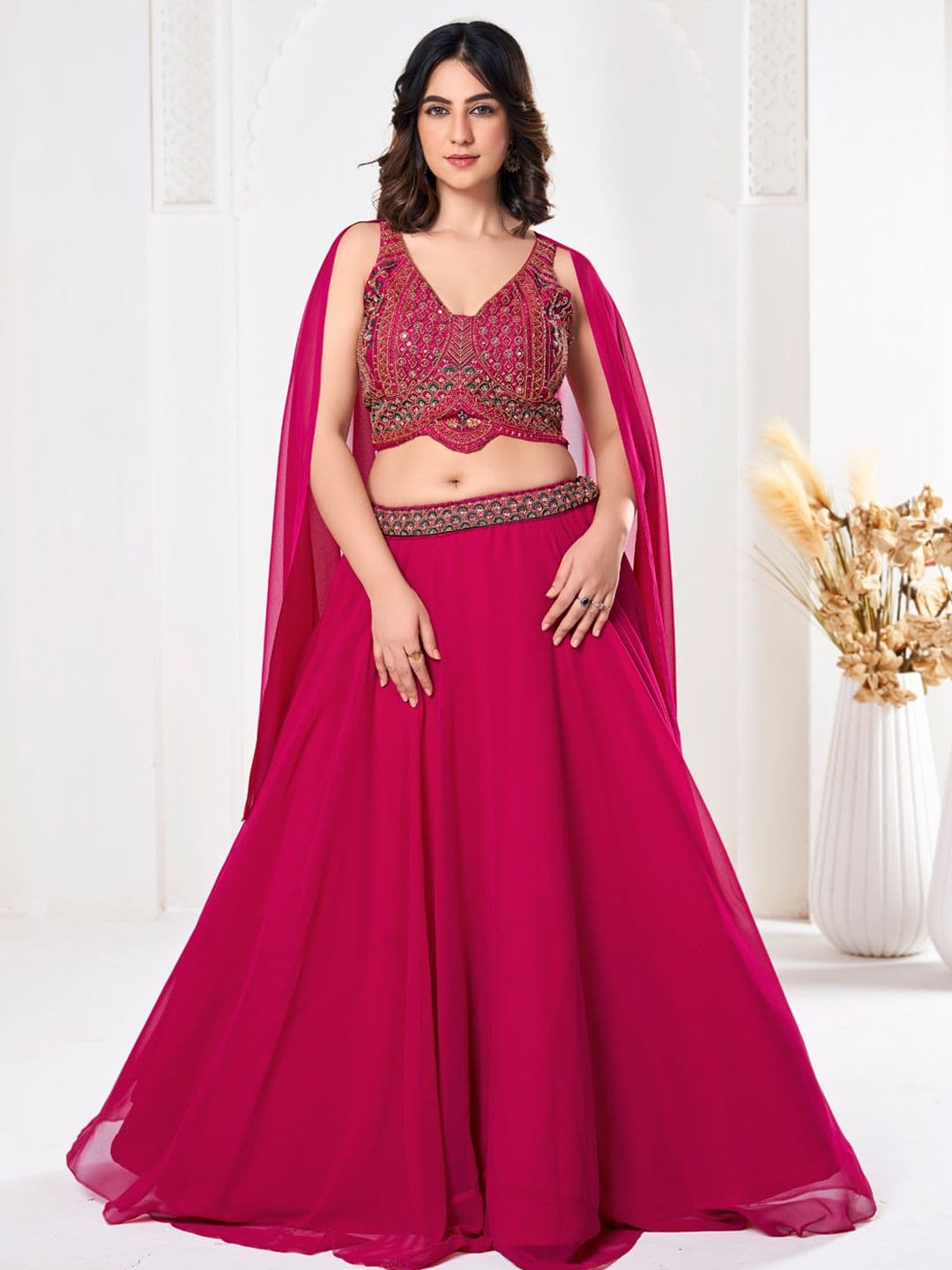 Warthy Ent Embroidered Beads and Stones Semi-Stitched Lehenga & Blouse With Dupatta - view 1