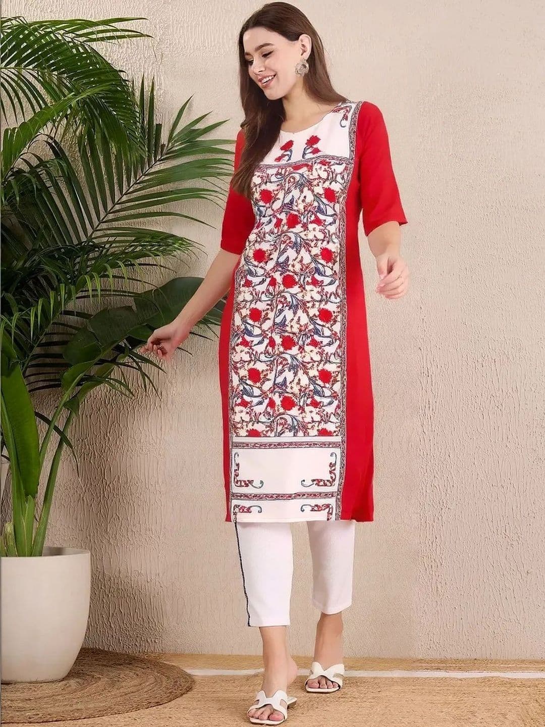 popmantra Women Ethnic Motifs Printed Crepe Kurta - view 1