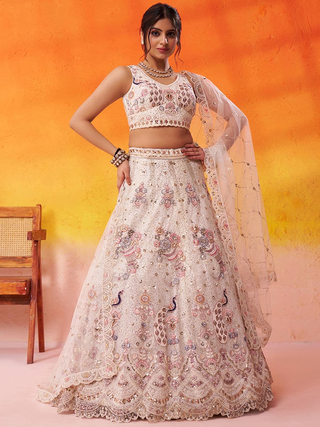 panchhi Sequinned Embroidered Lehenga Choli With Dupatta - view 1