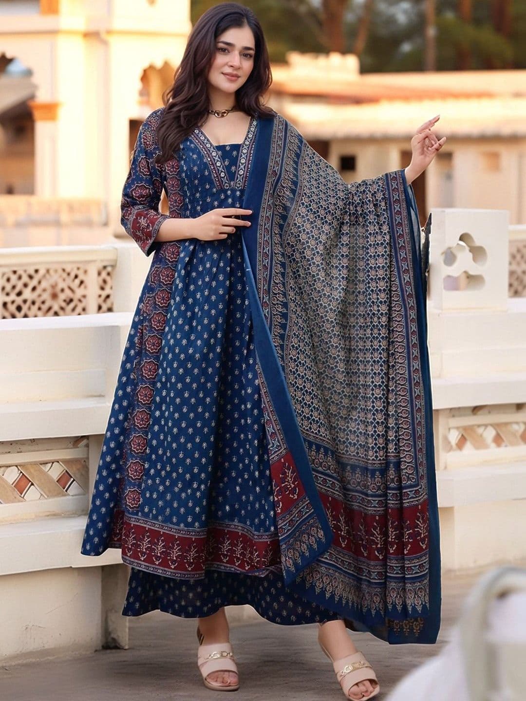 KALINI Women Ethnic Motifs Printed Panelled Kurta with Palazzos & With Dupatta - view 1
