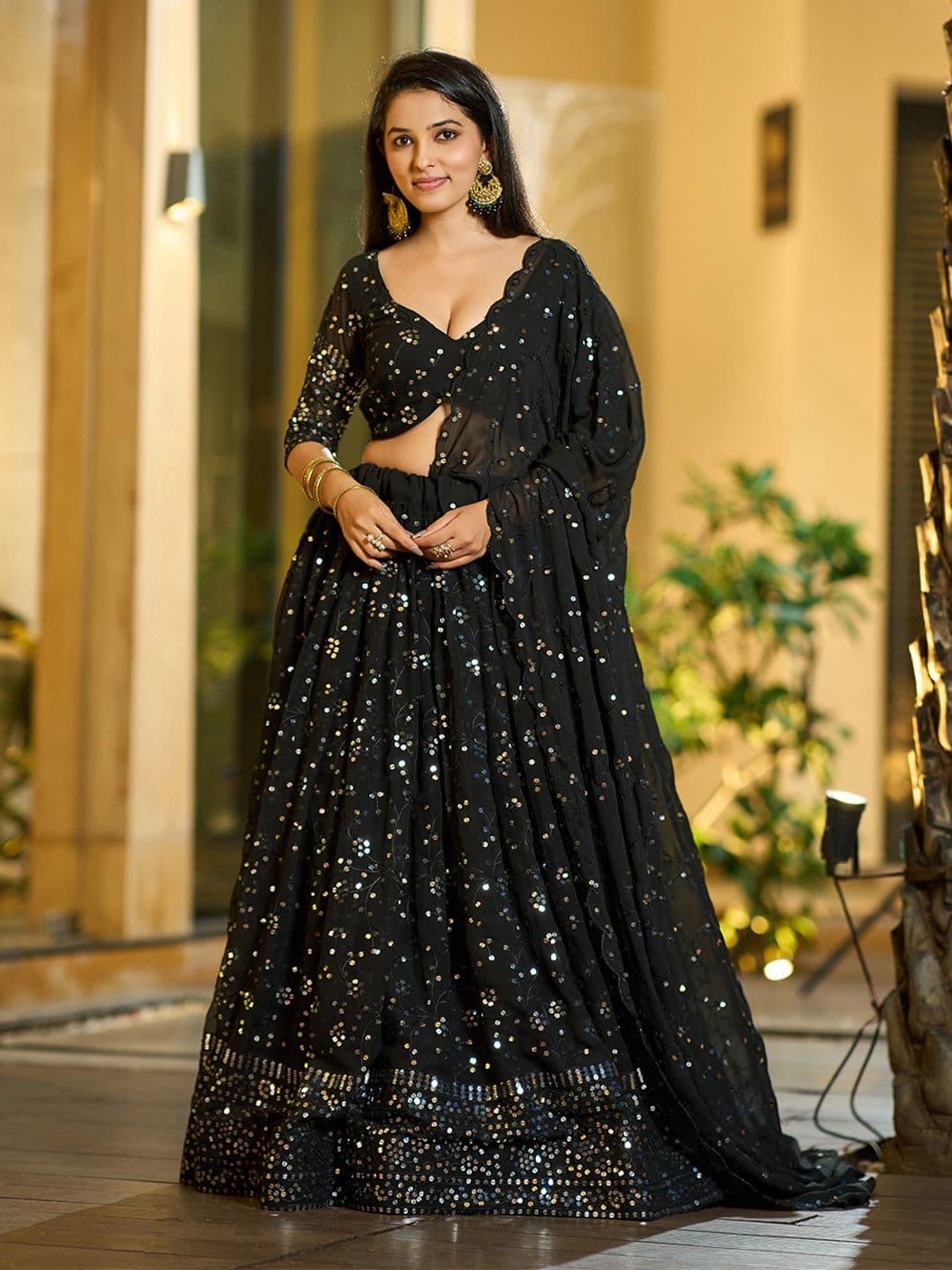 KALINI Embellished Sequinned Ready to Wear Lehenga & Unstitched Blouse With Dupatta - view 1