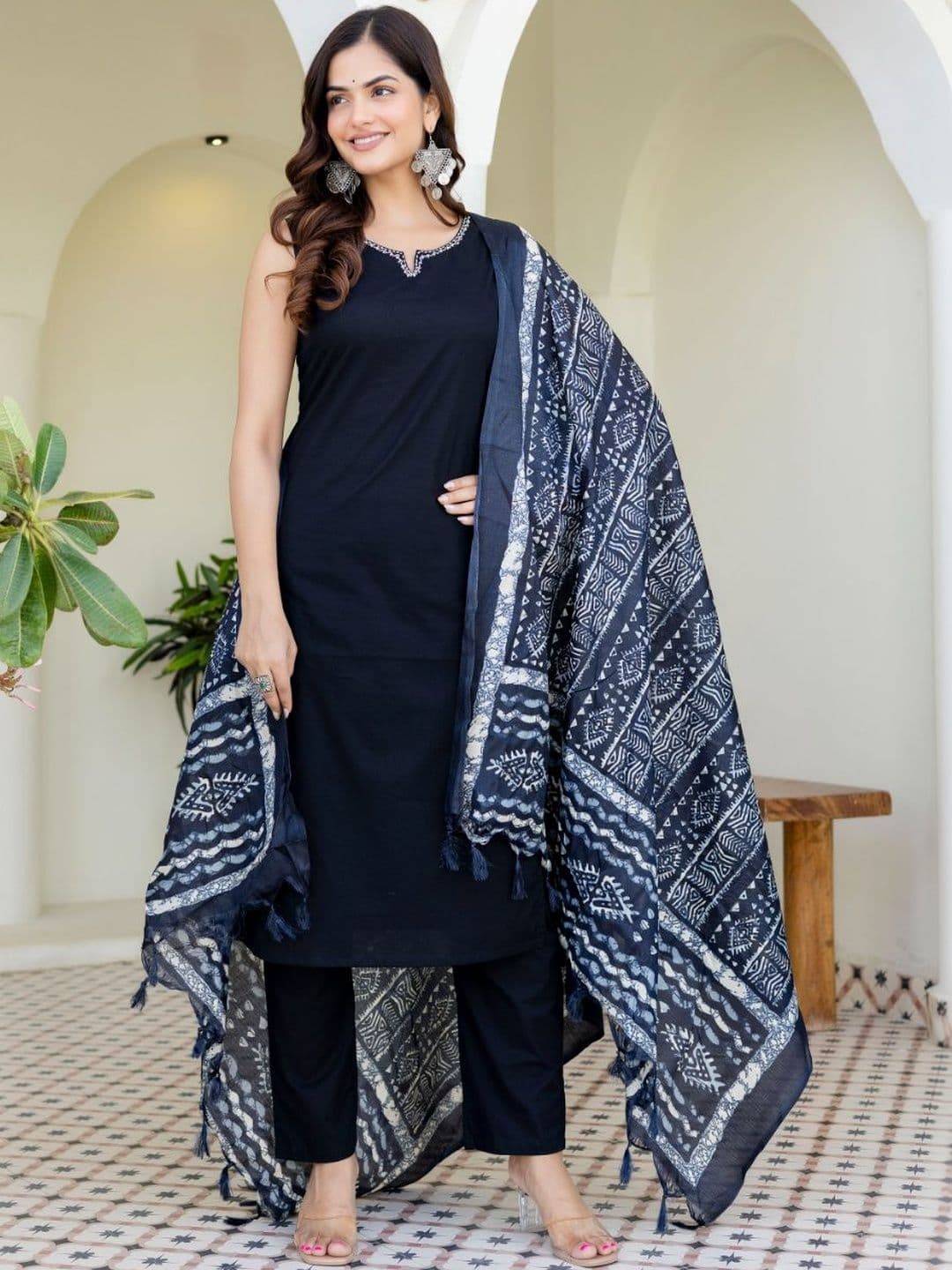 Anouk Rustic Women Ethnic Motifs Regular Thread Work Pure Cotton Kurta with Trousers & With Dupatta - view 1