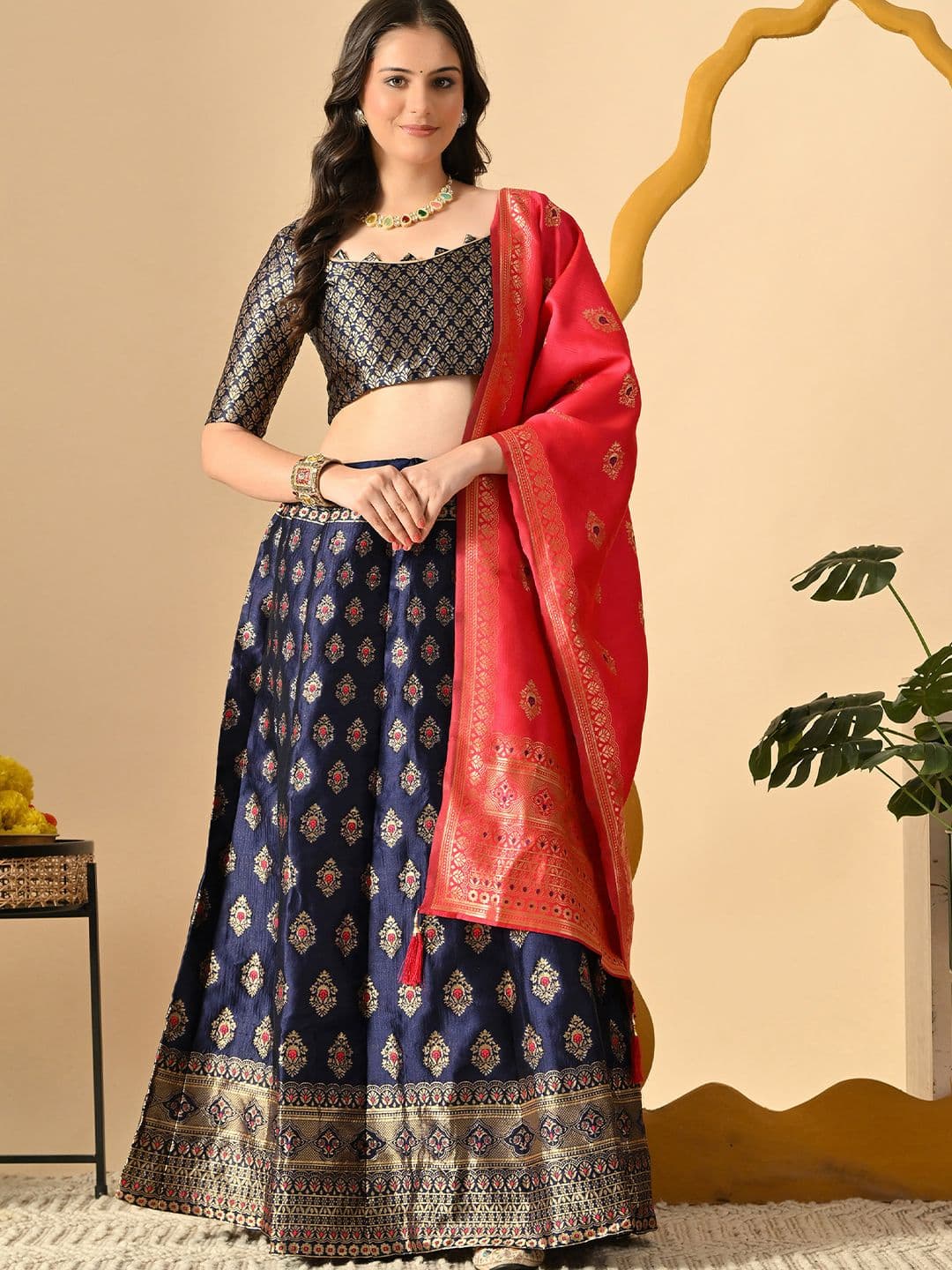 DISHWA FASHION Semi-Stitched Lehenga & Unstitched Blouse With Dupatta - view 1