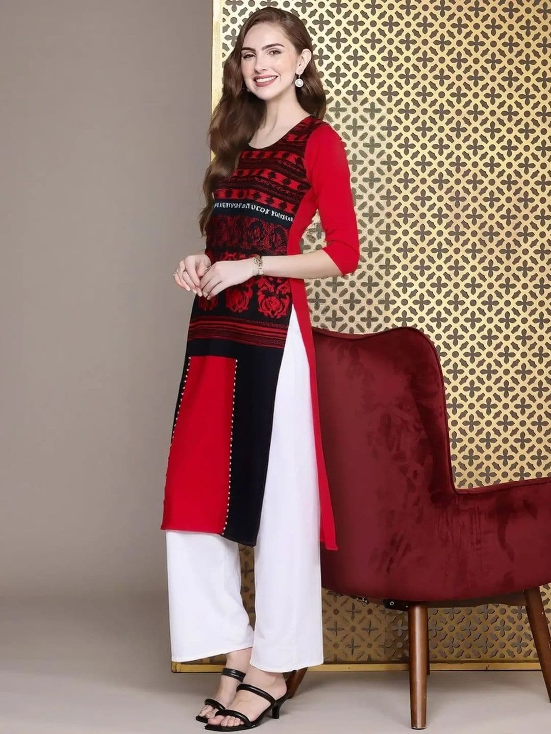popmantra Women Ethnic Motifs Printed Crepe Kurta - view 1