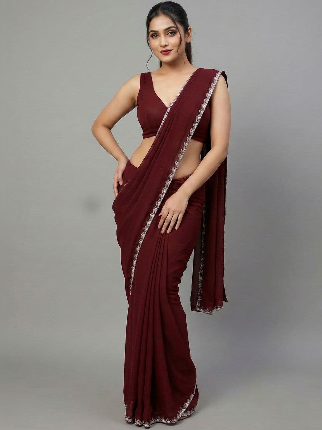 LOROFY Beads and Stones Art Silk Saree - view 1