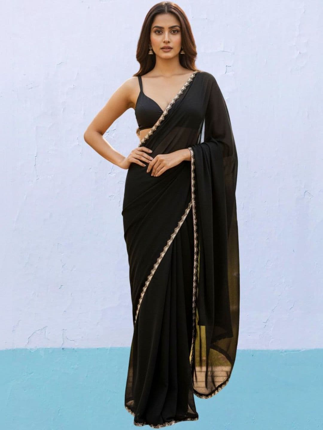 LOROFY Beads and Stones Silk Blend Saree - view 1
