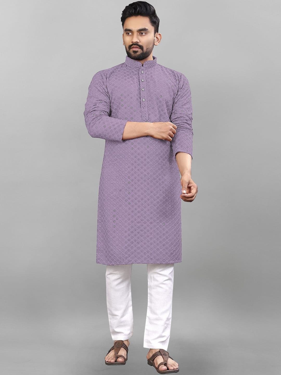 lucknowi Men Geometric Embellished Thread Work Handloom Kurta - view 1