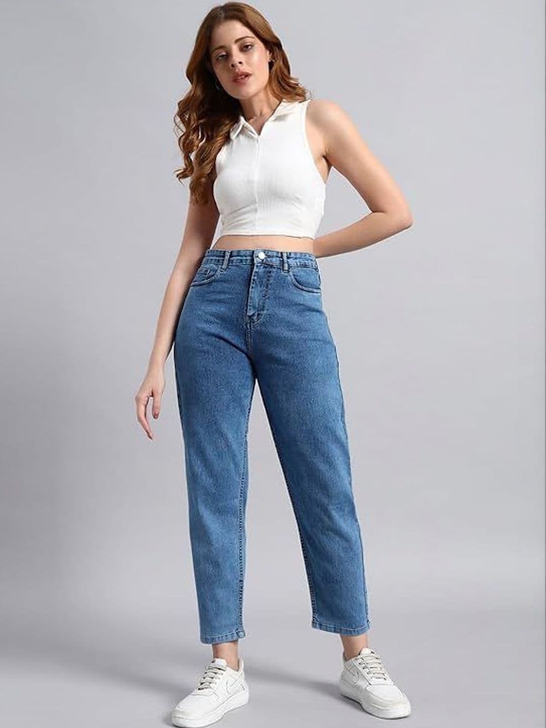 AngelFab Women Boyfriend Fit High-Rise Light Fade Stretchable Jeans - view 1