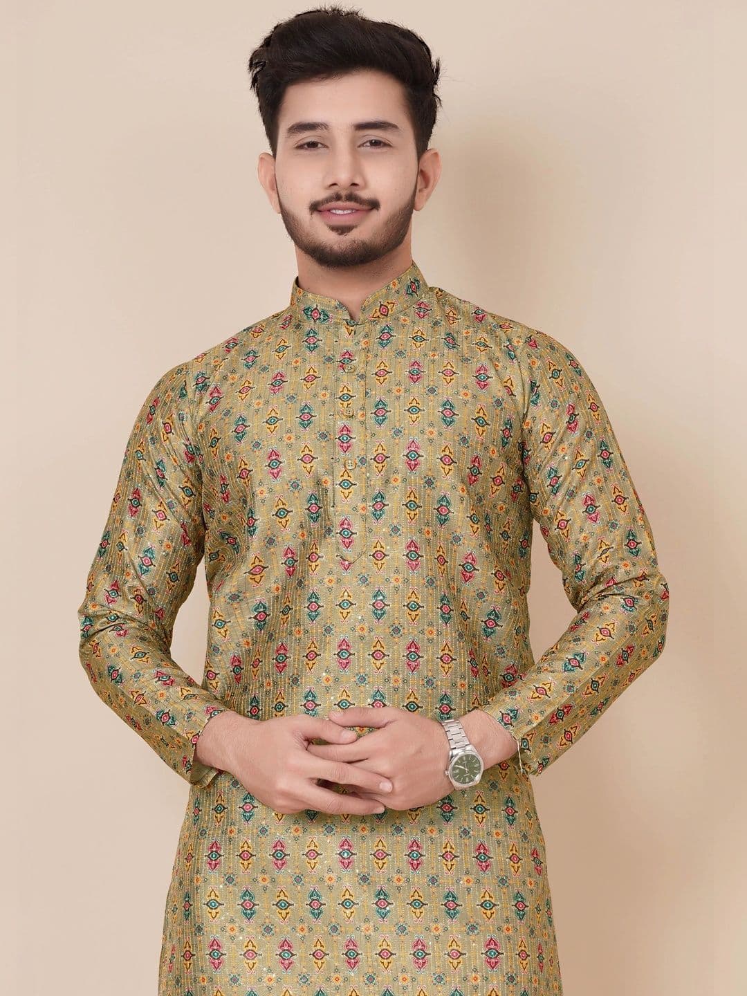 ALMORA Men Floral Embroidered Thread Work Handloom Kurta - view 1