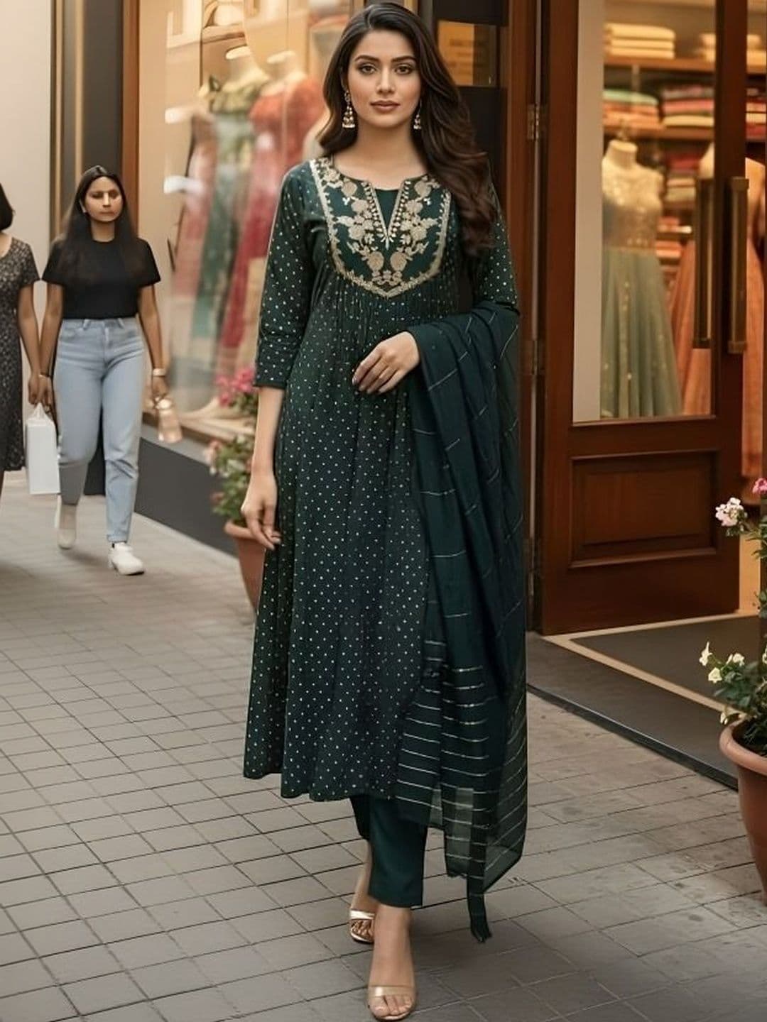 NEW ETHNIC 4 YOU Women Ethnic Motifs Printed Regular Kurta with Trousers & With Dupatta - view 1