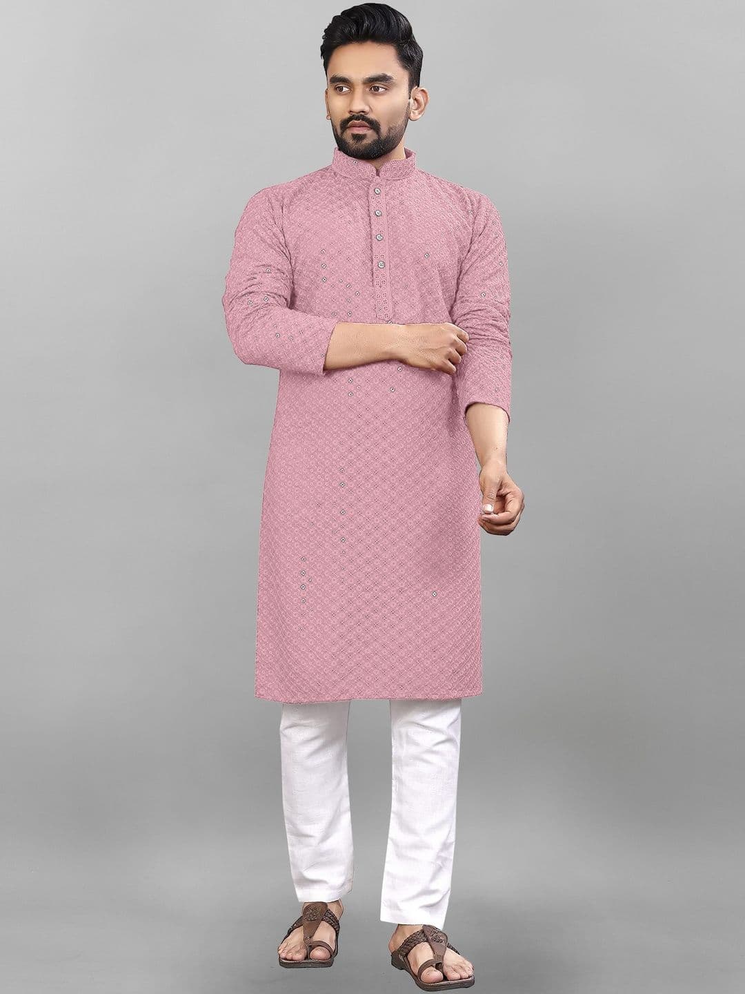 shyam enterprises Men Geometric Embellished Thread Work Handloom Kurta - view 1
