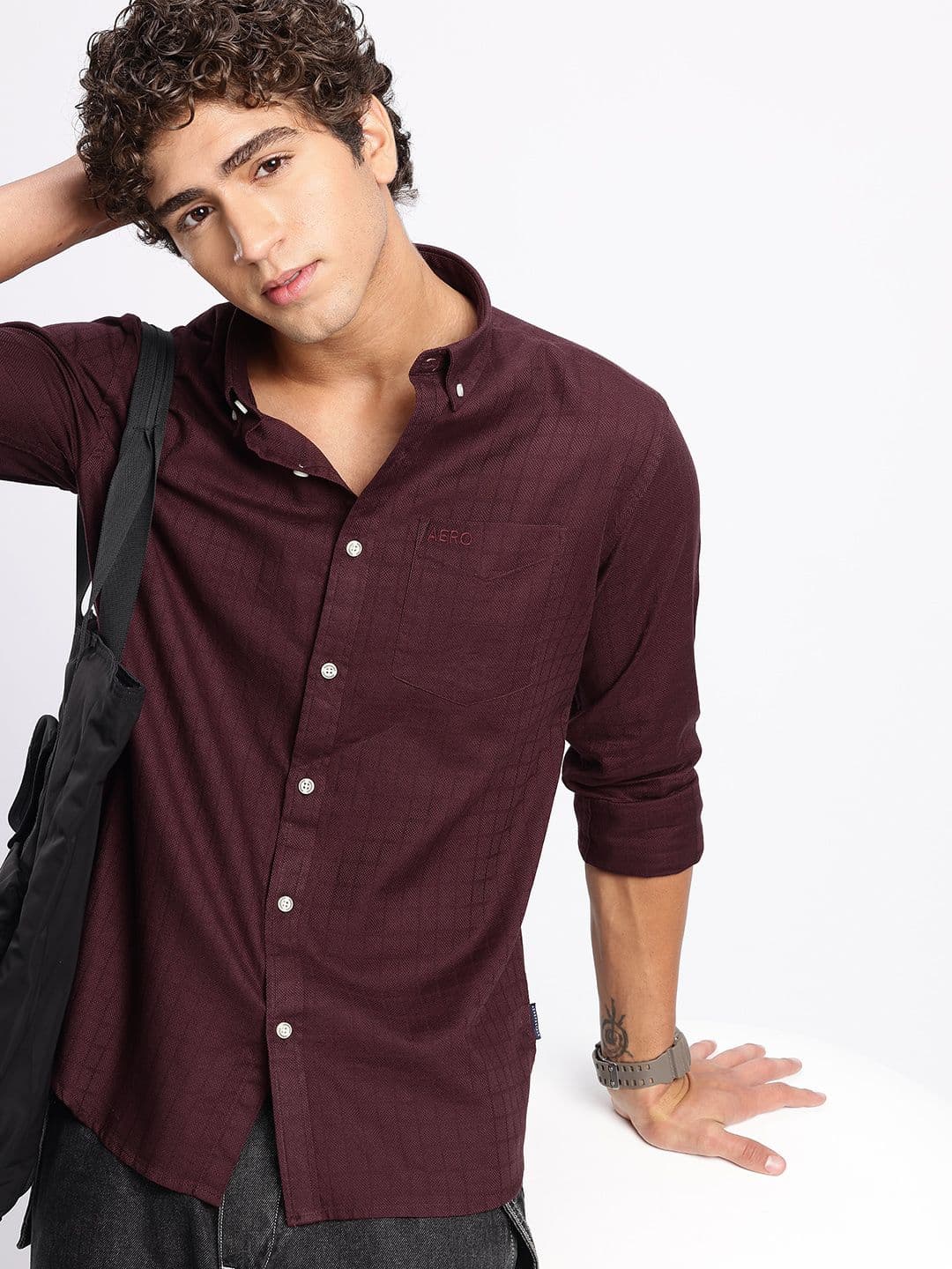 Aeropostale Pure Cotton Self Design Checked Casual Shirt - view 1