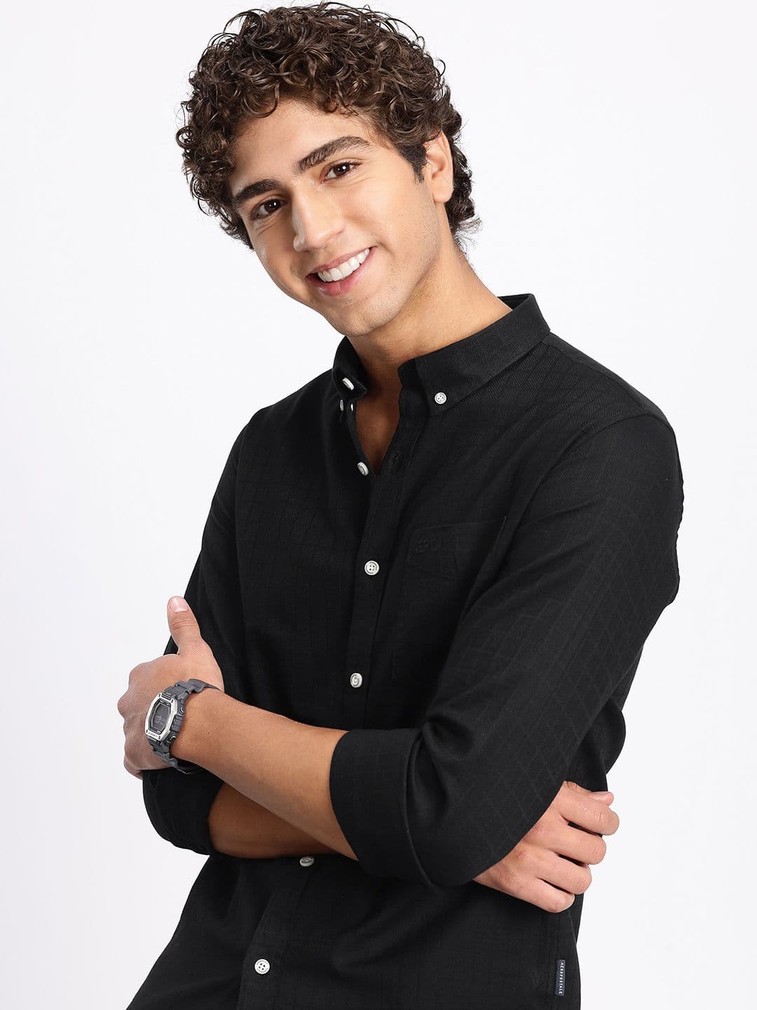 Aeropostale Pure Cotton Self Design Checked Casual Shirt - view 1