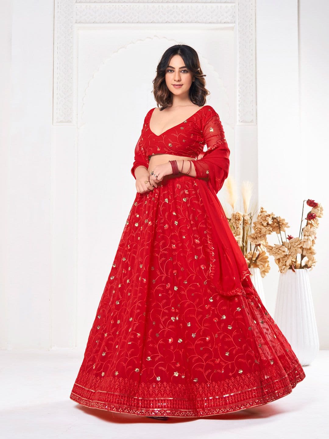 KALINI Embellished Sequinned Ready to Wear Lehenga & Unstitched Blouse With Dupatta - view 1