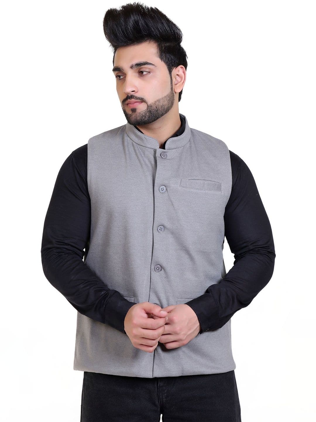 STARFOX Men Fleece Woven Nehru Jacket - view 1