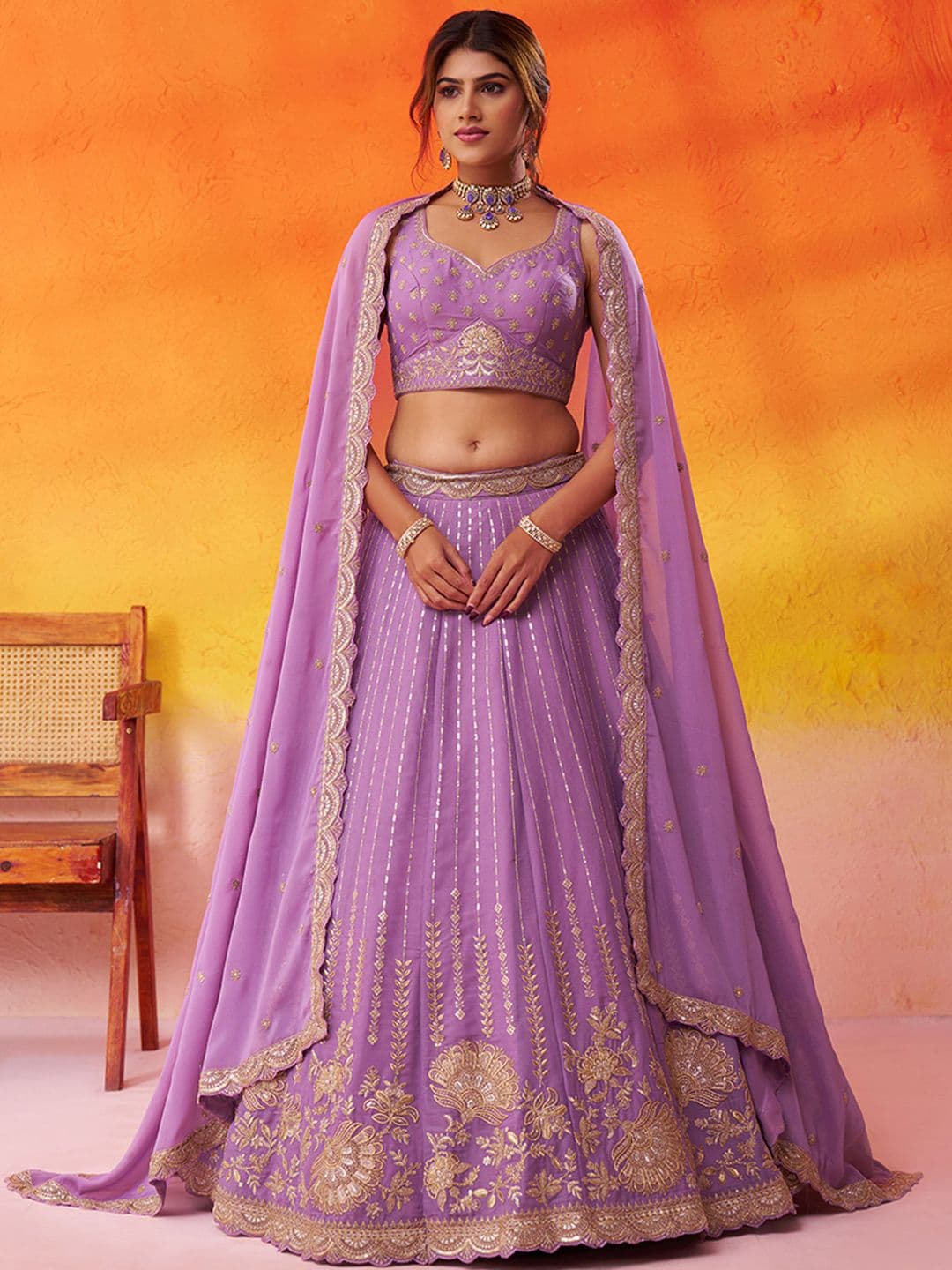 panchhi Embellished Sequinned Semi-Stitched Lehenga & Unstitched Blouse With Dupatta - view 1