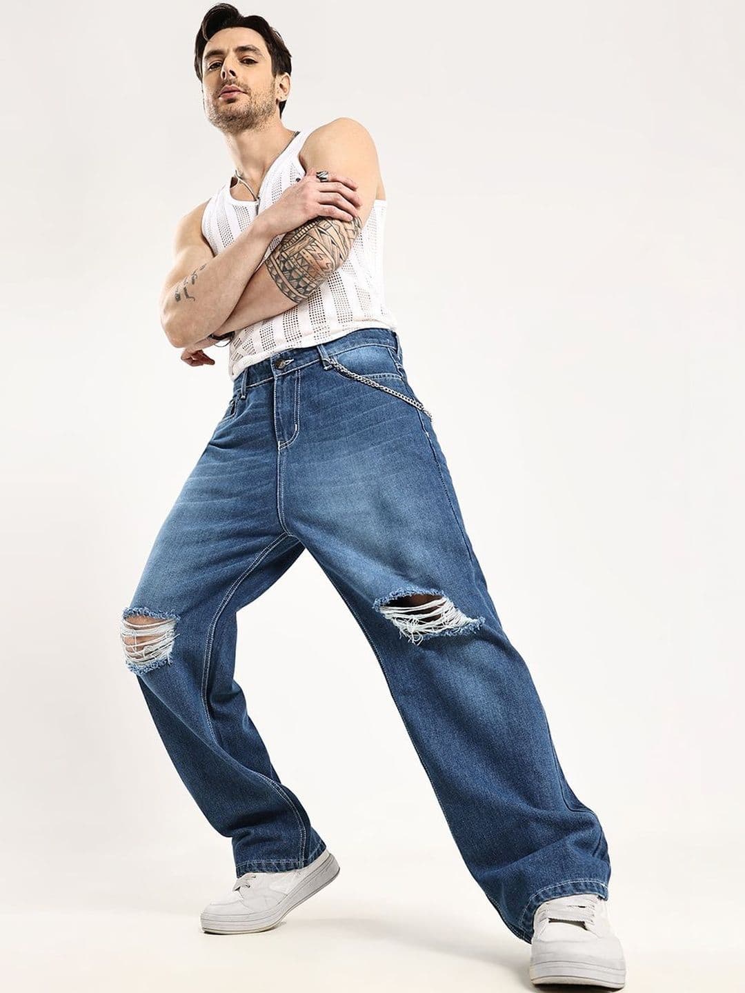 Hence Men Loose Mid-Rise Highly Distressed Light Fade Jeans - view 1