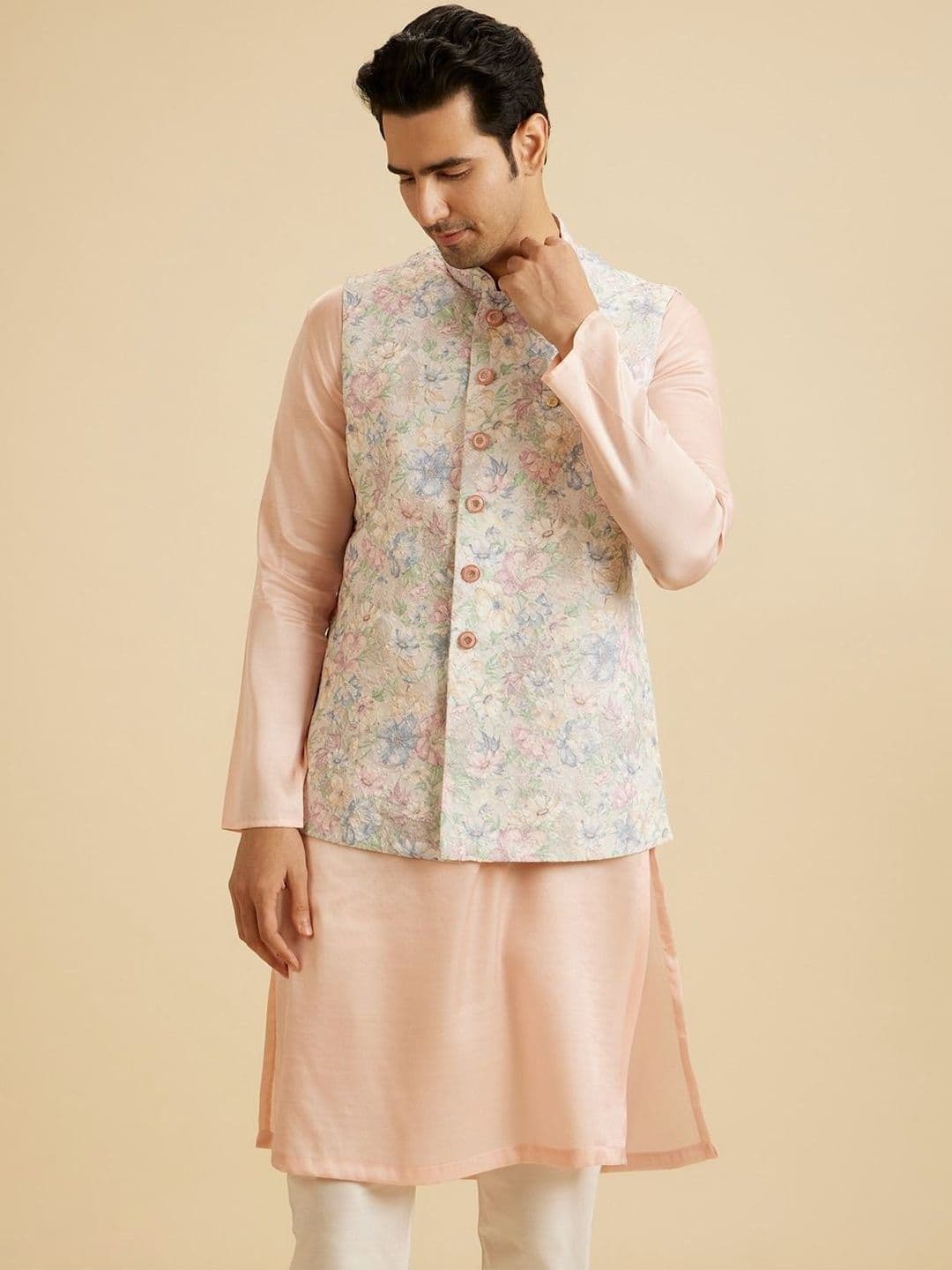 Manyavar Printed Mandarin Collar Nehru Jackets - view 1