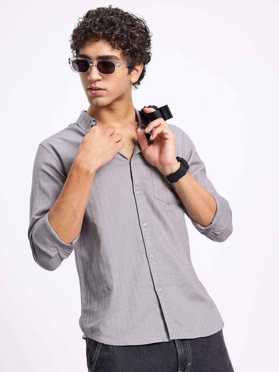 Aeropostale Pure Cotton Self Design Checked Casual Shirt - view 1
