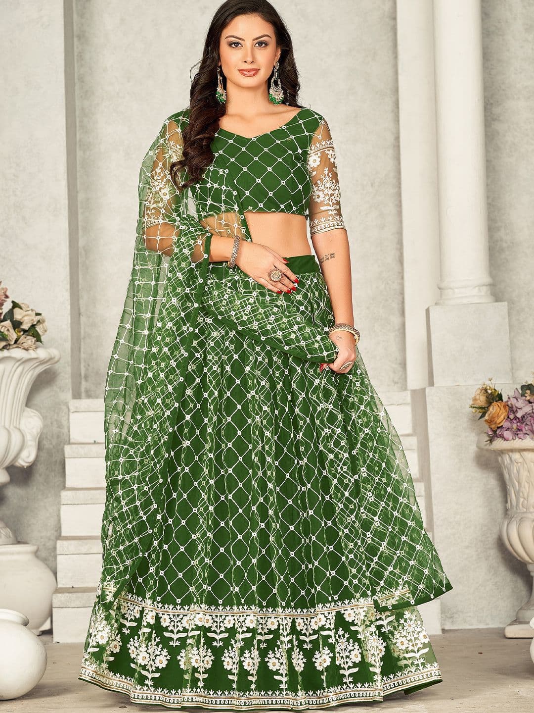 Warthy Ent Embroidered Semi-Stitched Lehenga & Unstitched Blouse With Dupatta - view 1